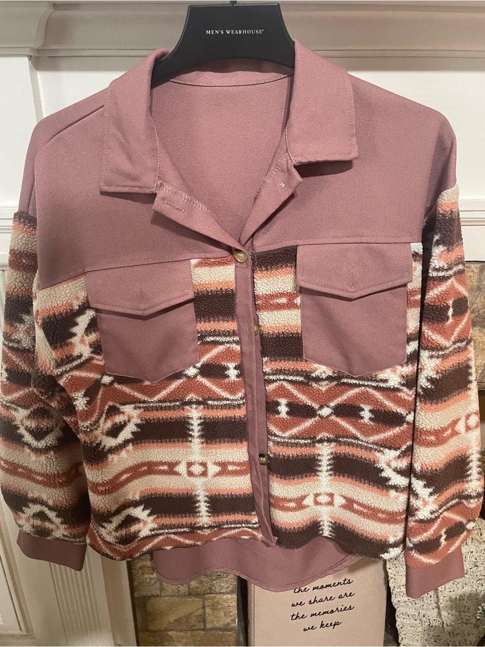 Woven Aztec Snap-Front Jacket - Mauve Pink
